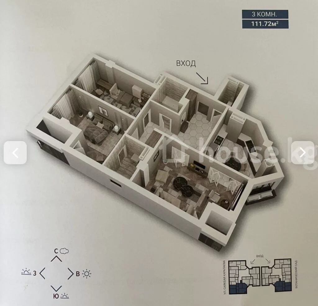 3 комнаты, 111 м², 6 мкр Элитка, 7 этаж, ПСО (под самоотделку)