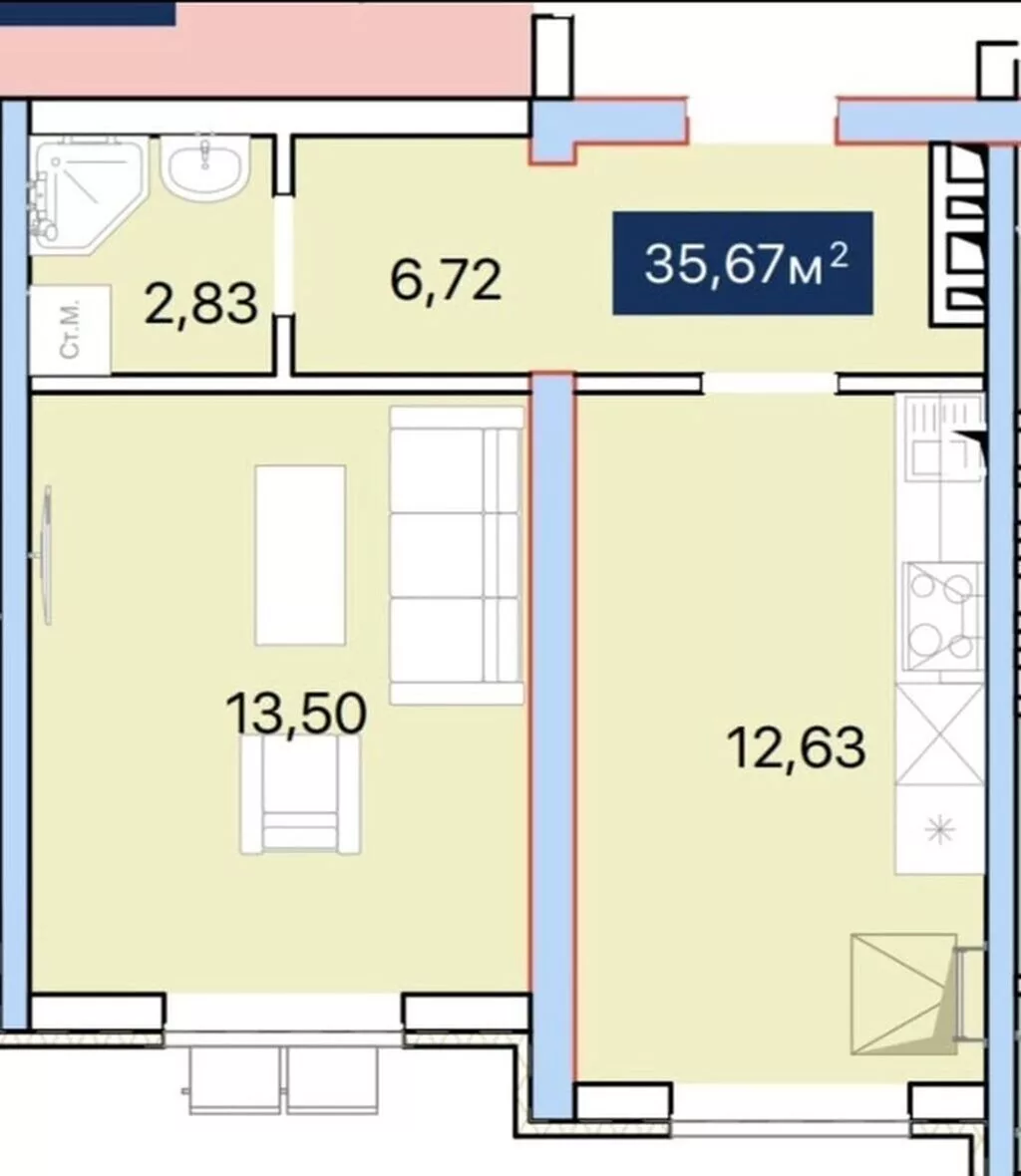Строится, Элитка, 1 комната, 35 м²