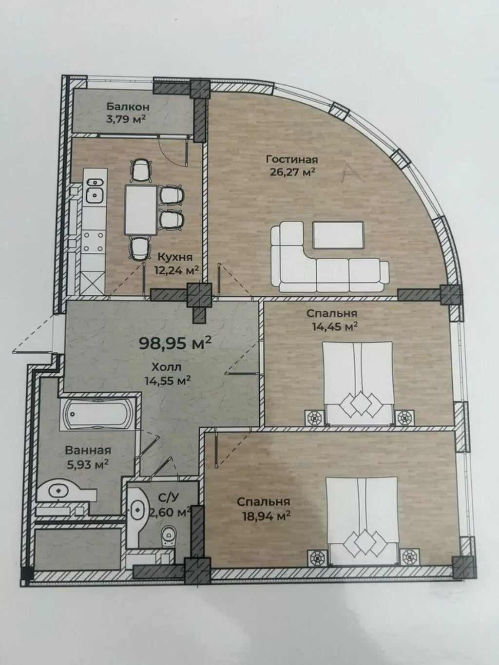 3 комнаты, 99 м², Кок-Жар мкр Элитка, 11 этаж, ПСО (под самоотделку)