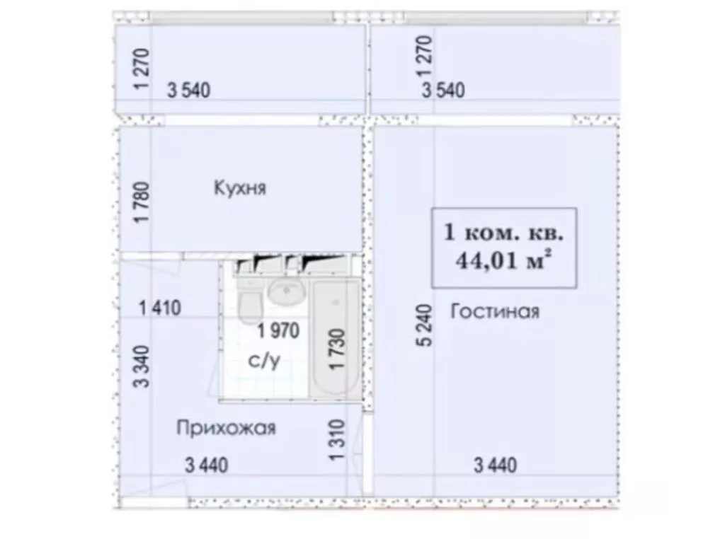 1 комната, 44 м², ул. Гагарина Элитка, 2 этаж, ПСО (под самоотделку)