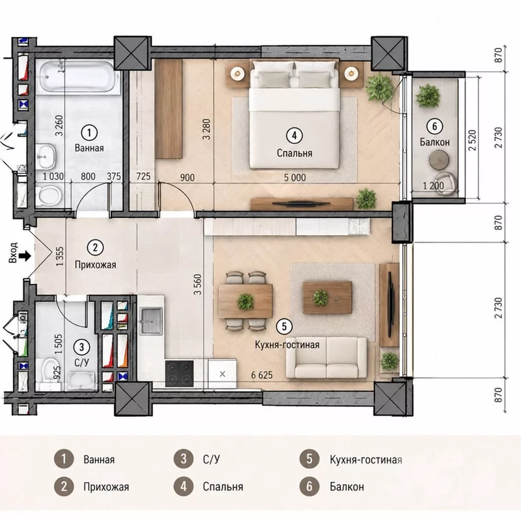 Строится, 1 комната, 60 м²