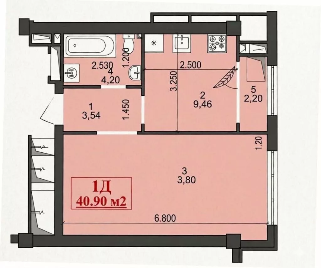 1 комната, 41 м², Мед Академия Элитка, 12 этаж, ПСО (под самоотделку)