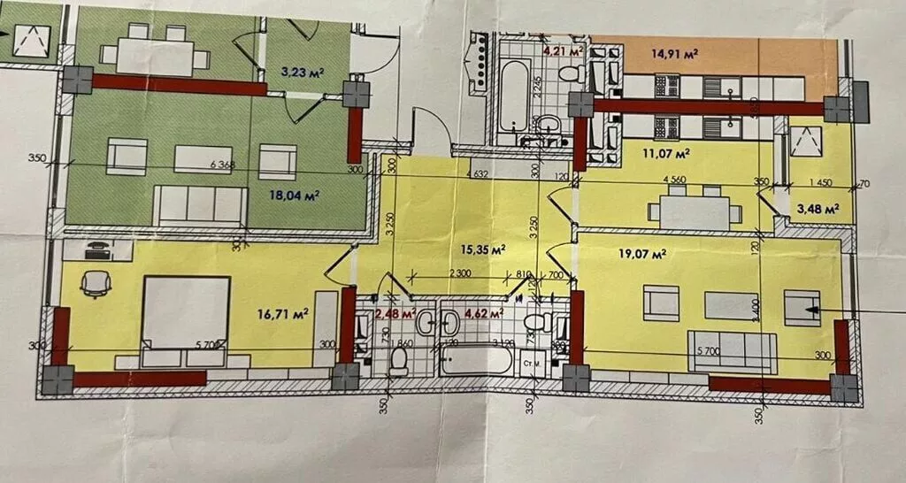 2 комнаты, 73 м², Асанбай мкр Элитка, 3 этаж, ПСО (под самоотделку)