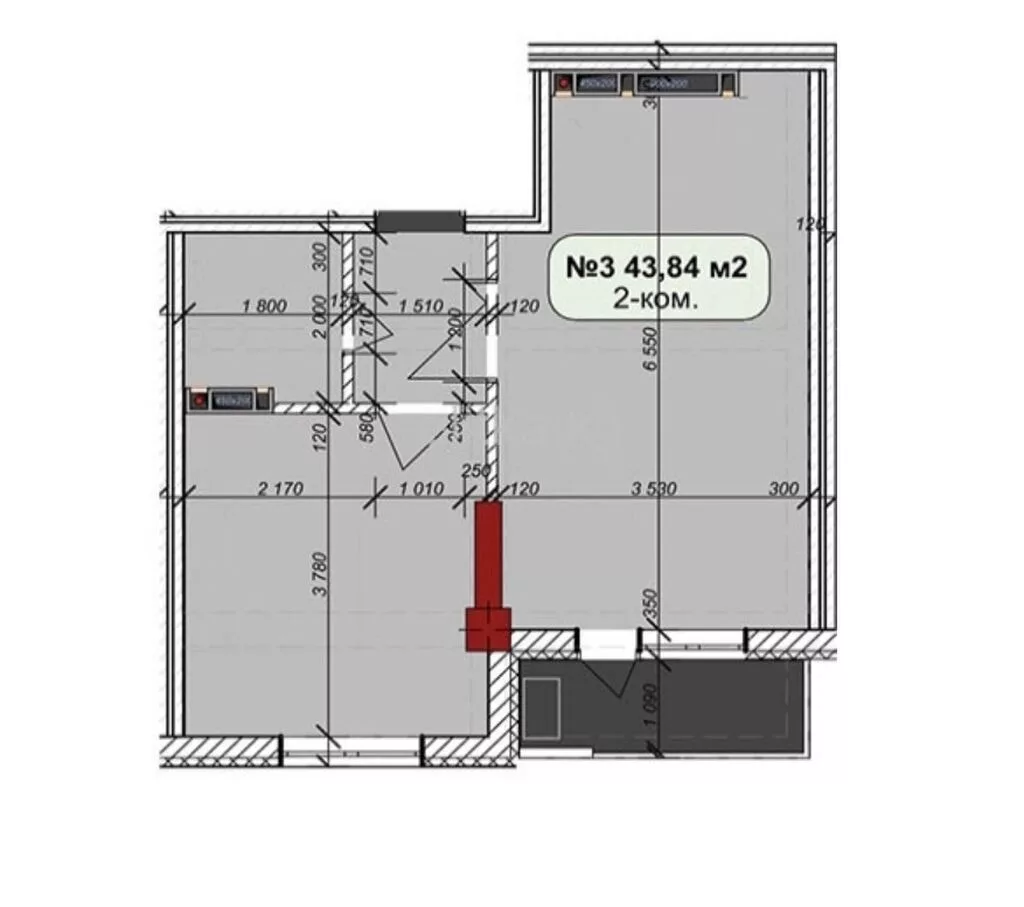 2 комнаты, 43 м², Нижний Джал (Джал-23) Элитка, 6 этаж, ПСО (под самоотделку)