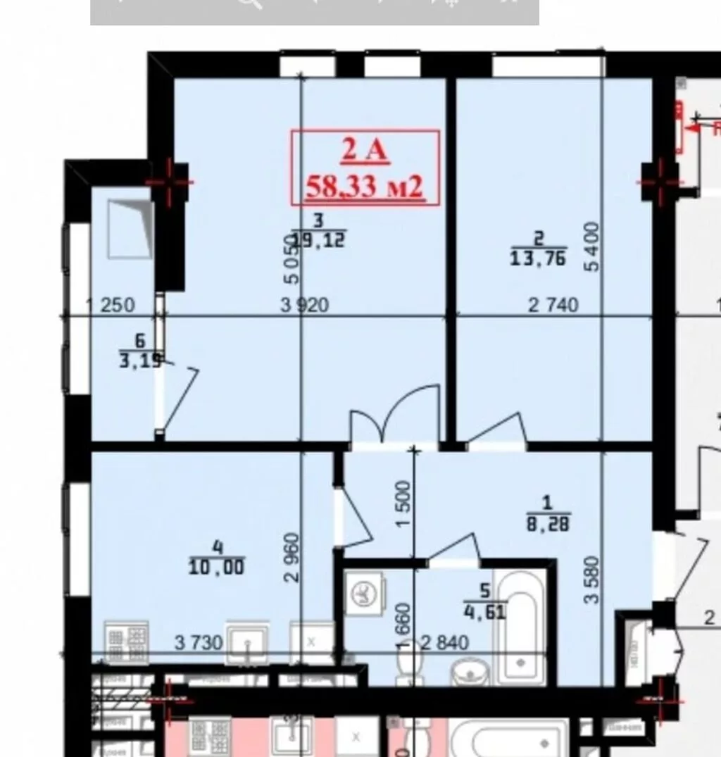 2 комнаты, 59 м², Мед Академия Элитка, 3 этаж, ПСО (под самоотделку)