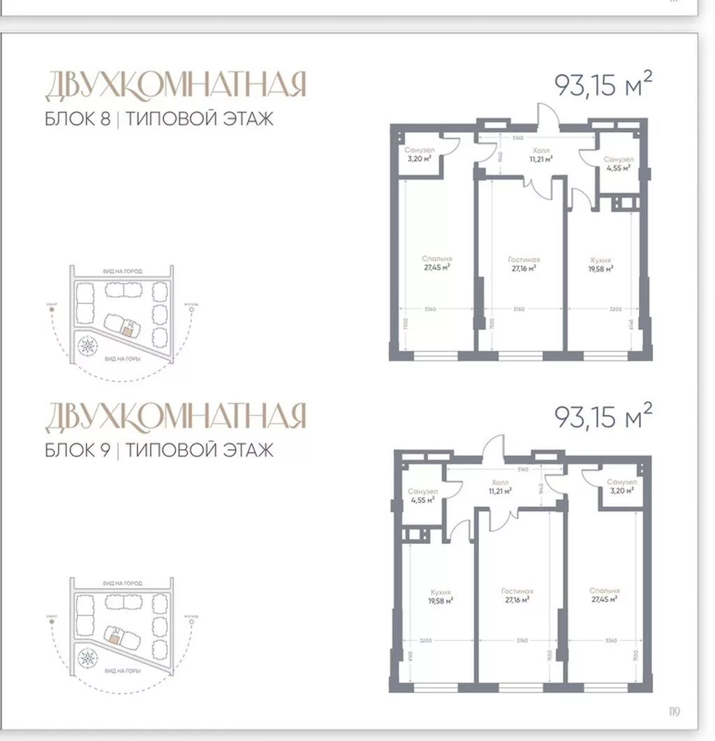 2 комнаты, 93 м²