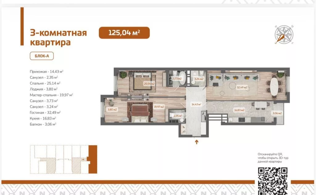 Строится, Элитка, 3 комнаты, 125 м²