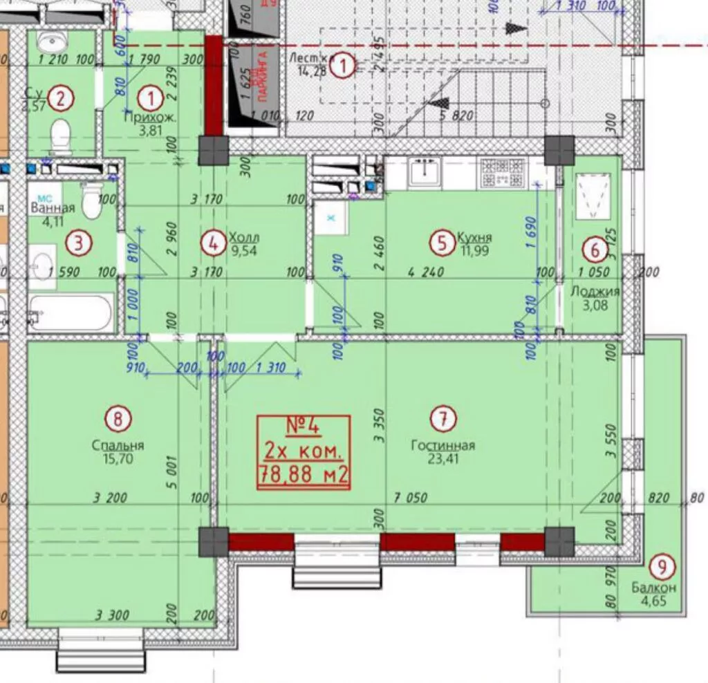3 комнаты, 79 м², Азия Молл Элитка, 16 этаж, ПСО (под самоотделку)
