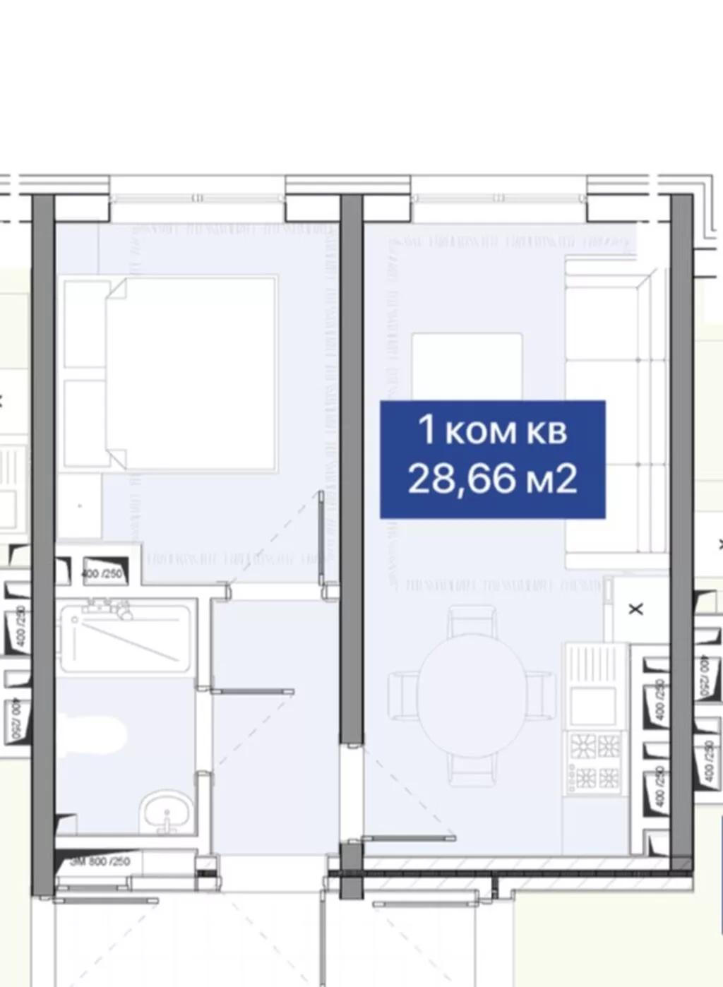 Строится, 1 комната, 30 м²
