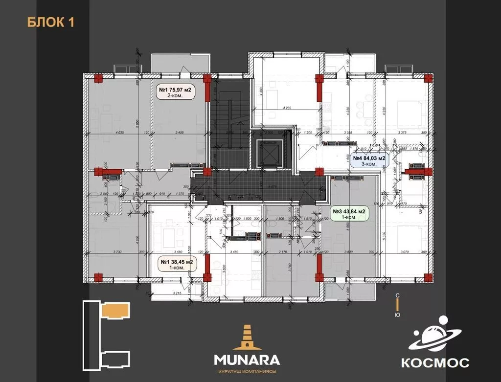 2 комнаты, 76 м², Нижний Джал (Джал-23) Элитка, 6 этаж, ПСО (под самоотделку)