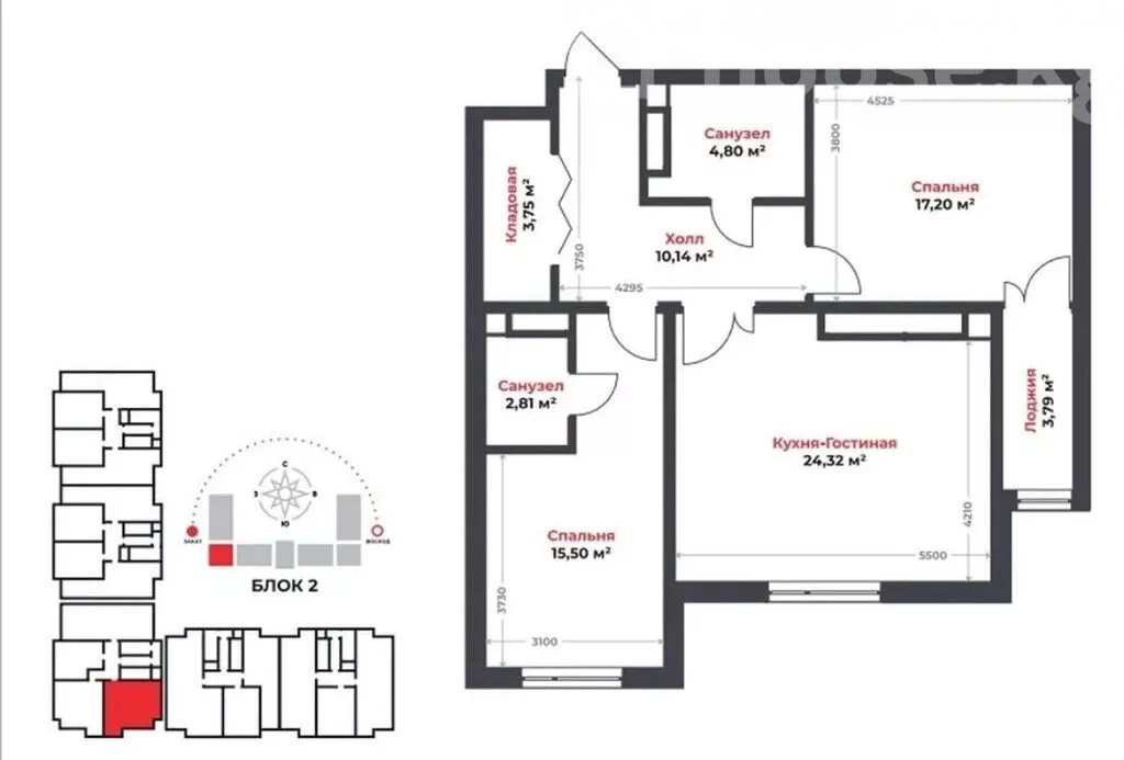 Строится, Элитка, 3 комнаты, 82 м²