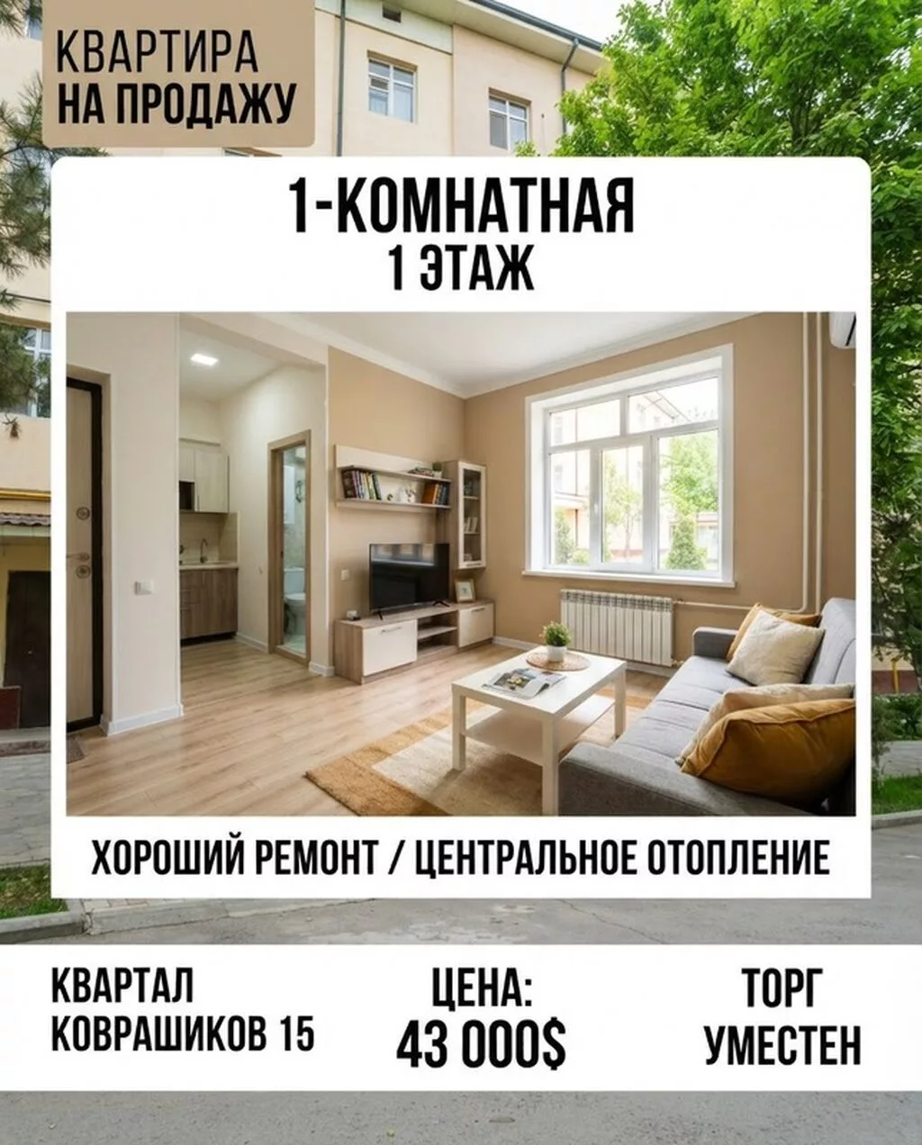 1 комната, 105 м², 1 этаж