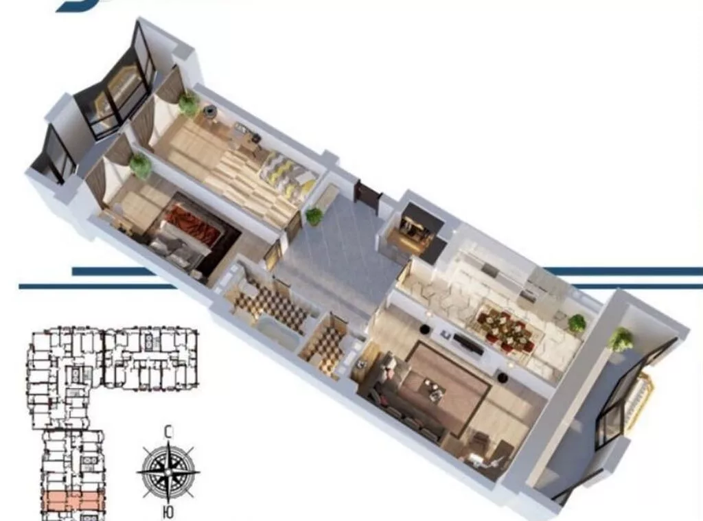 3 комнаты, 121 м², Старый аэропорт Элитка, 6 этаж, ПСО (под самоотделку)