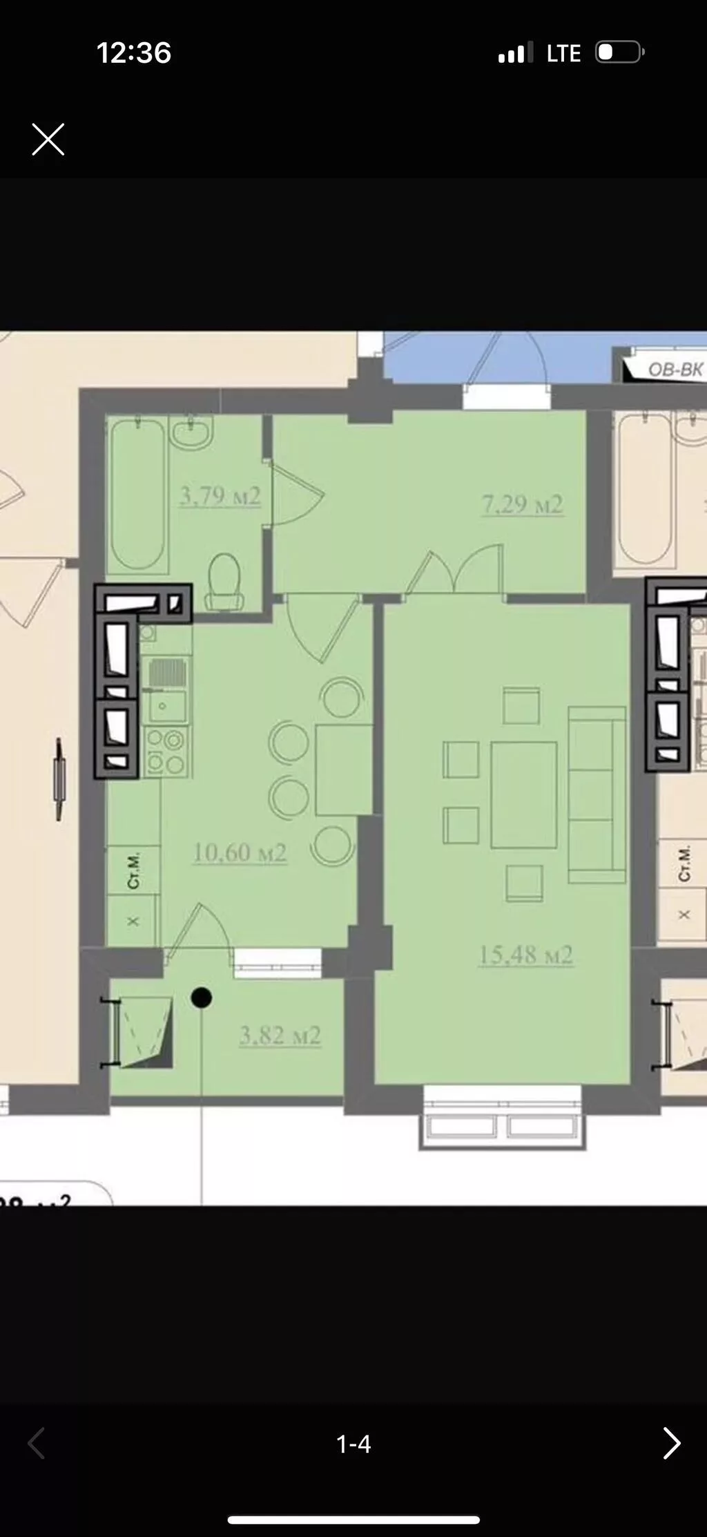 1 комната, 42 м², Технопарк Элитка, 6 этаж, ПСО (под самоотделку)