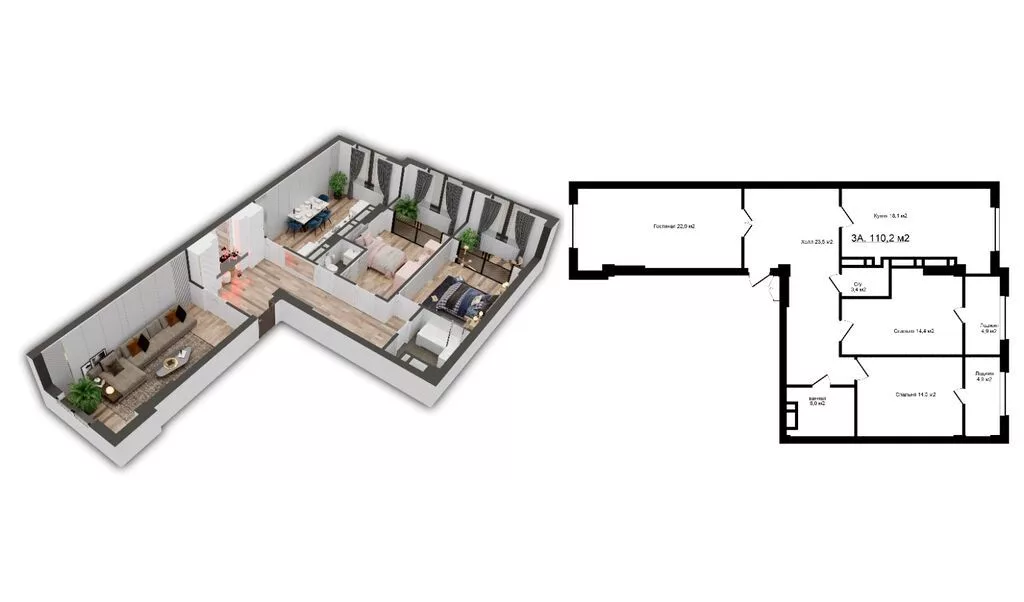 3 комнаты, 110 м², Аламедин-1 мкр Элитка, 5 этаж, ПСО (под самоотделку)