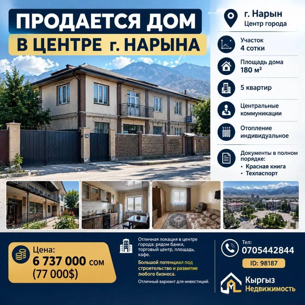 ПРОДАЕТСЯ ДОМ С БИЗНЕСОМ В ЦЕНТРЕ г.НАРЫНА • Участок — 4 сотки •