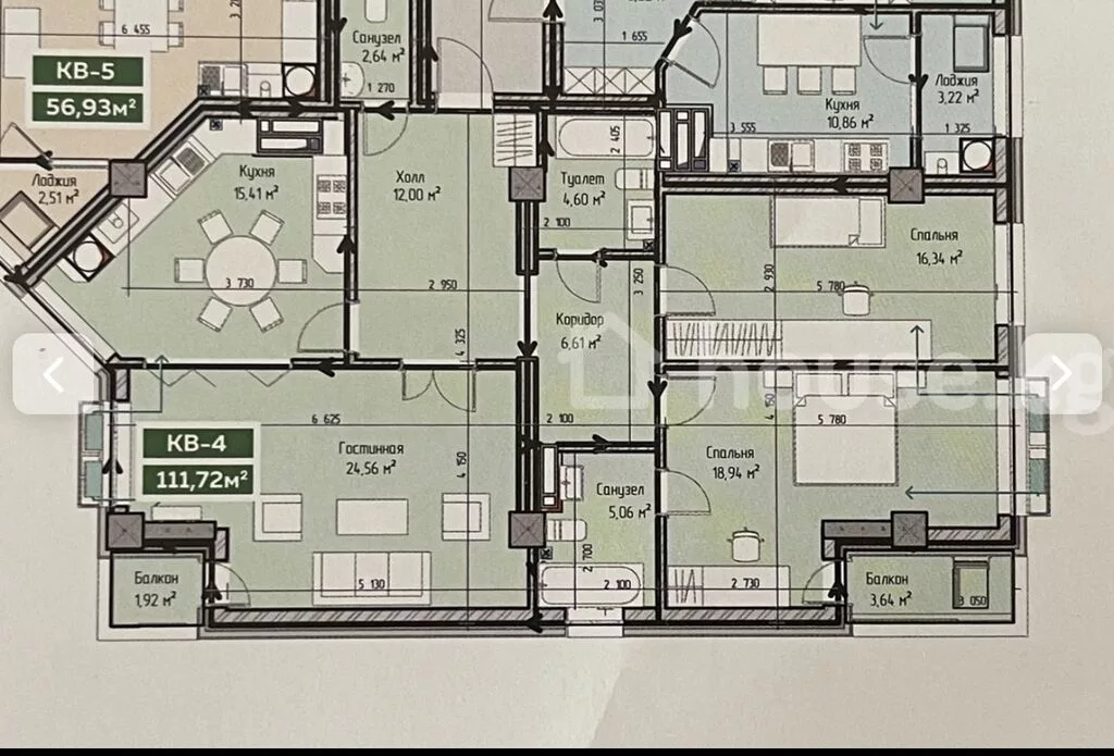 3 комнаты, 111 м², 6 мкр Элитка, 7 этаж, ПСО (под самоотделку)