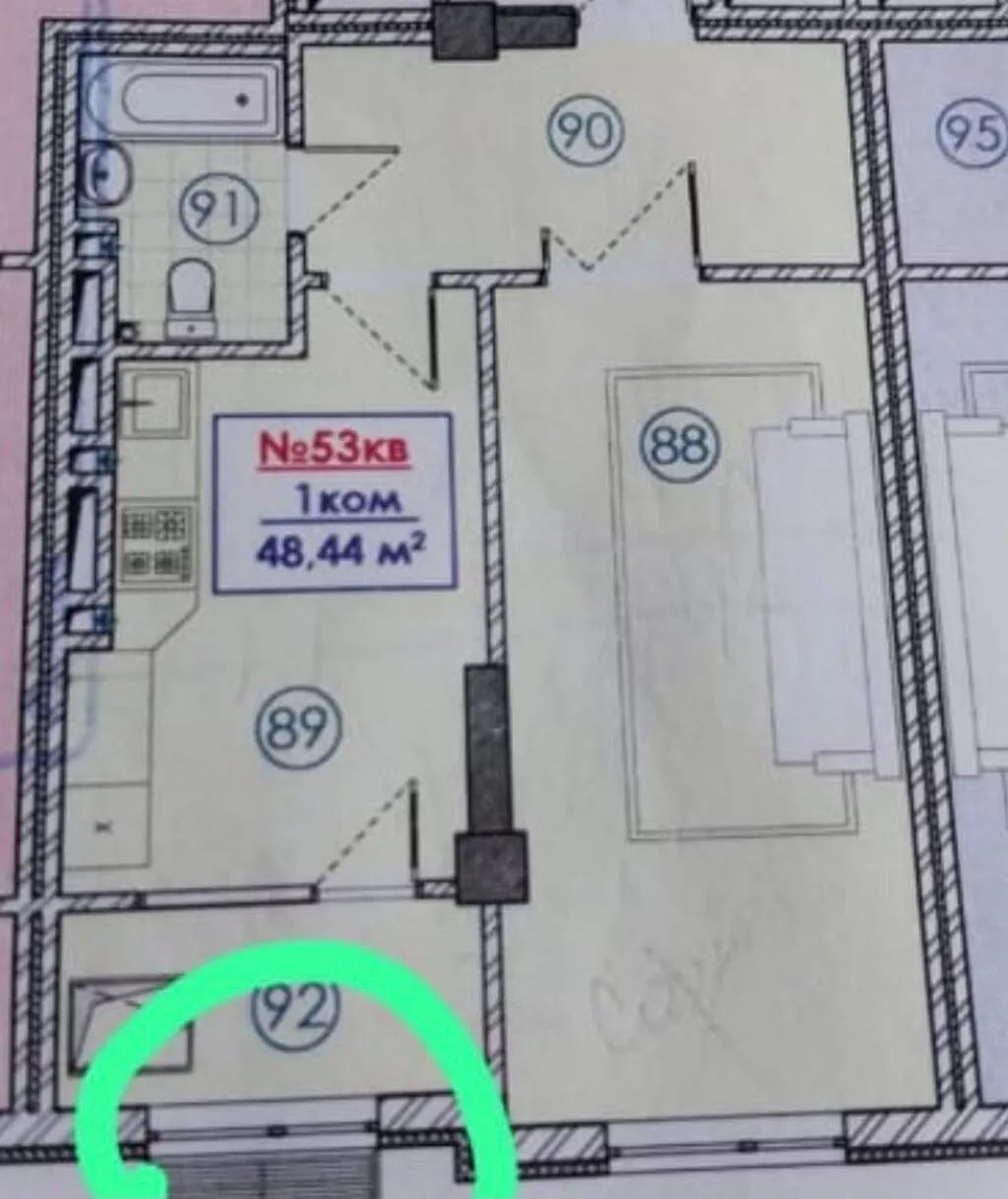1 комната, 48 м², Тунгуч мкр Элитка, 8 этаж, ПСО (под самоотделку)