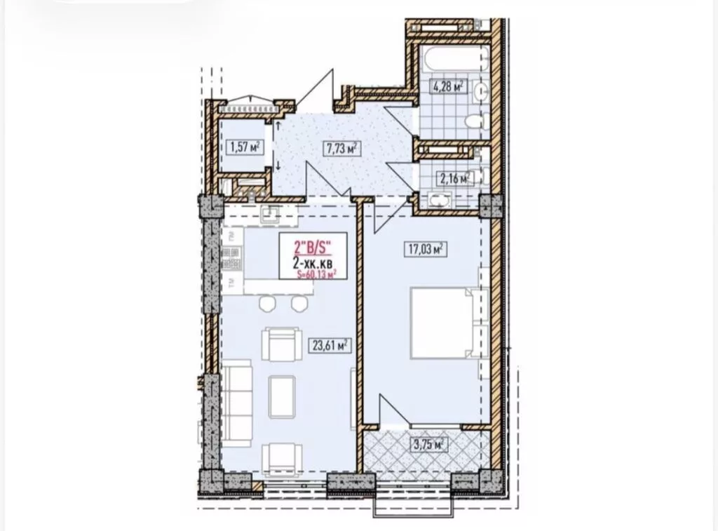 2 комнаты, 60 м², Асанбай мкр Элитка, 8 этаж, ПСО (под самоотделку)