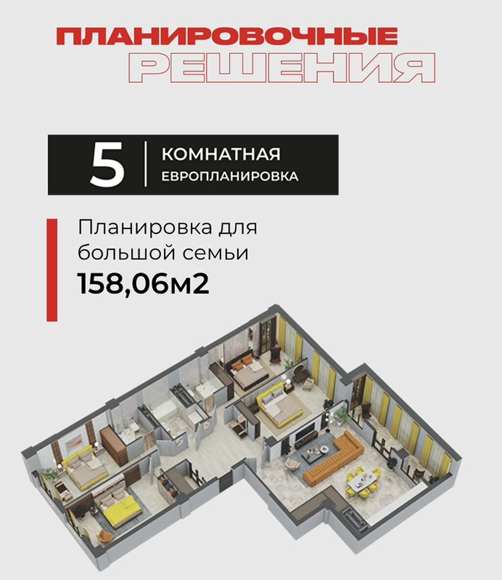 Строится, Элитка, 5 комнат, 158 м²