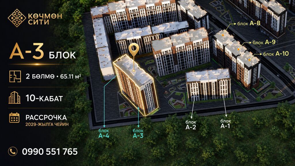 2 комнаты, 65 м², 10 этаж, ПСО (под самоотделку)
