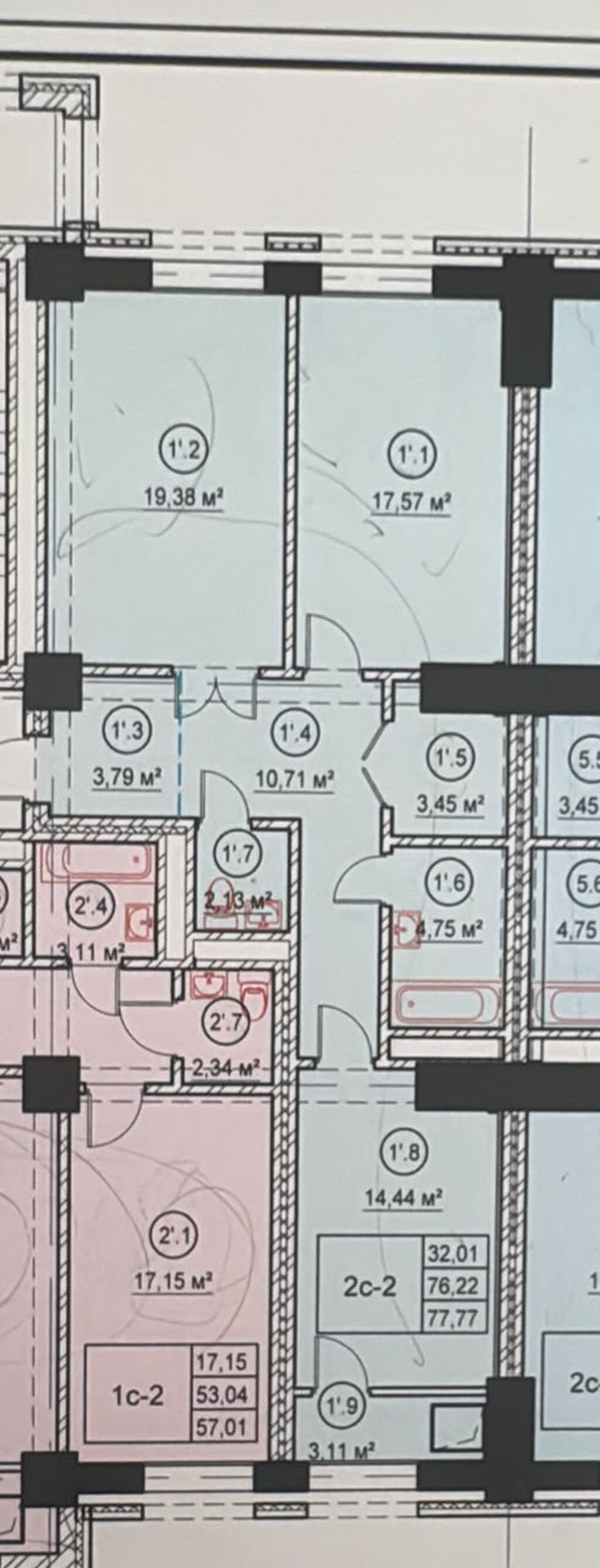 2 комнаты, 78 м², 11 мкр 8 этаж, ПСО (под самоотделку)