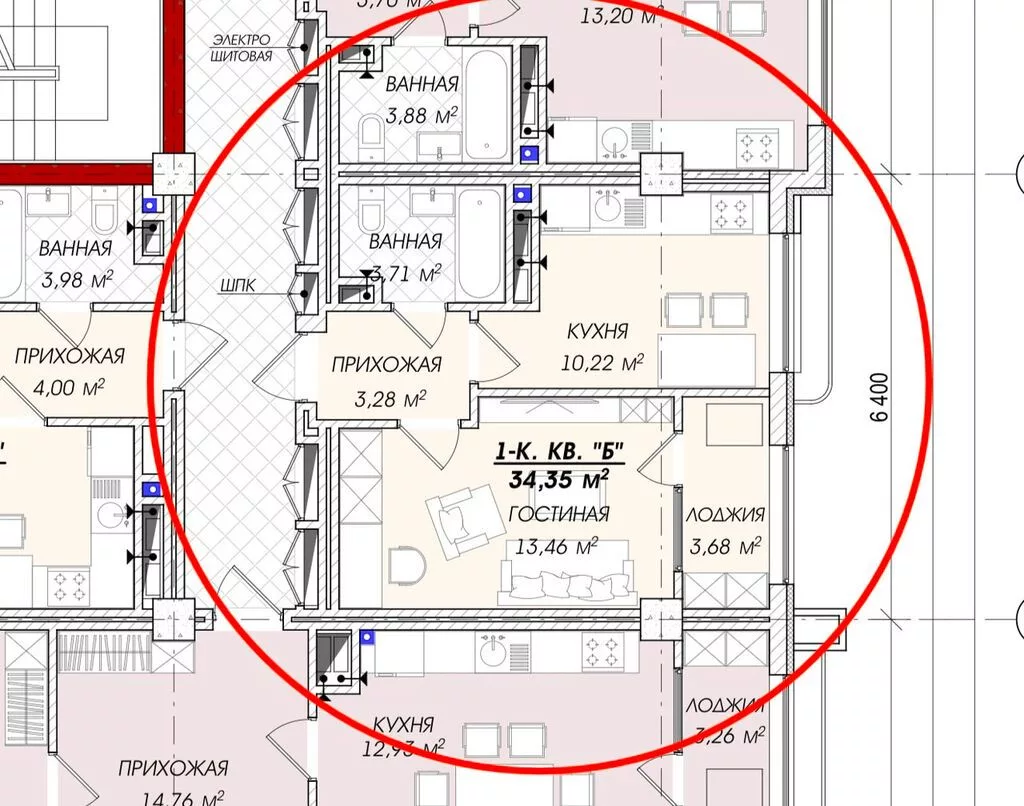 1 комната, 34 м², Азия Молл Элитка, 11 этаж, ПСО (под самоотделку)