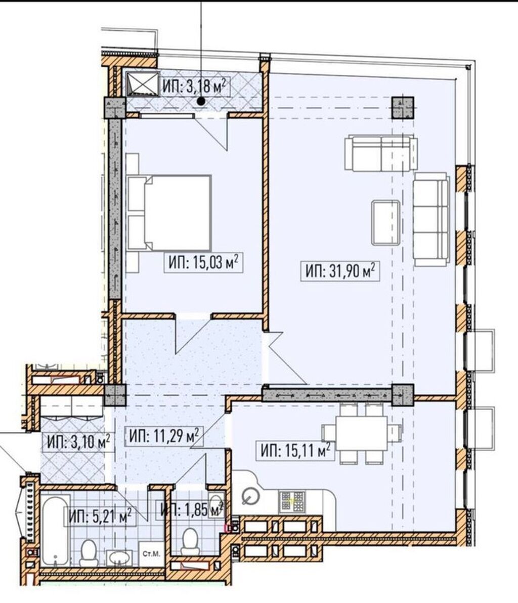 2 комнаты, 87 м², Асанбай мкр Элитка, 7 этаж, ПСО (под самоотделку)