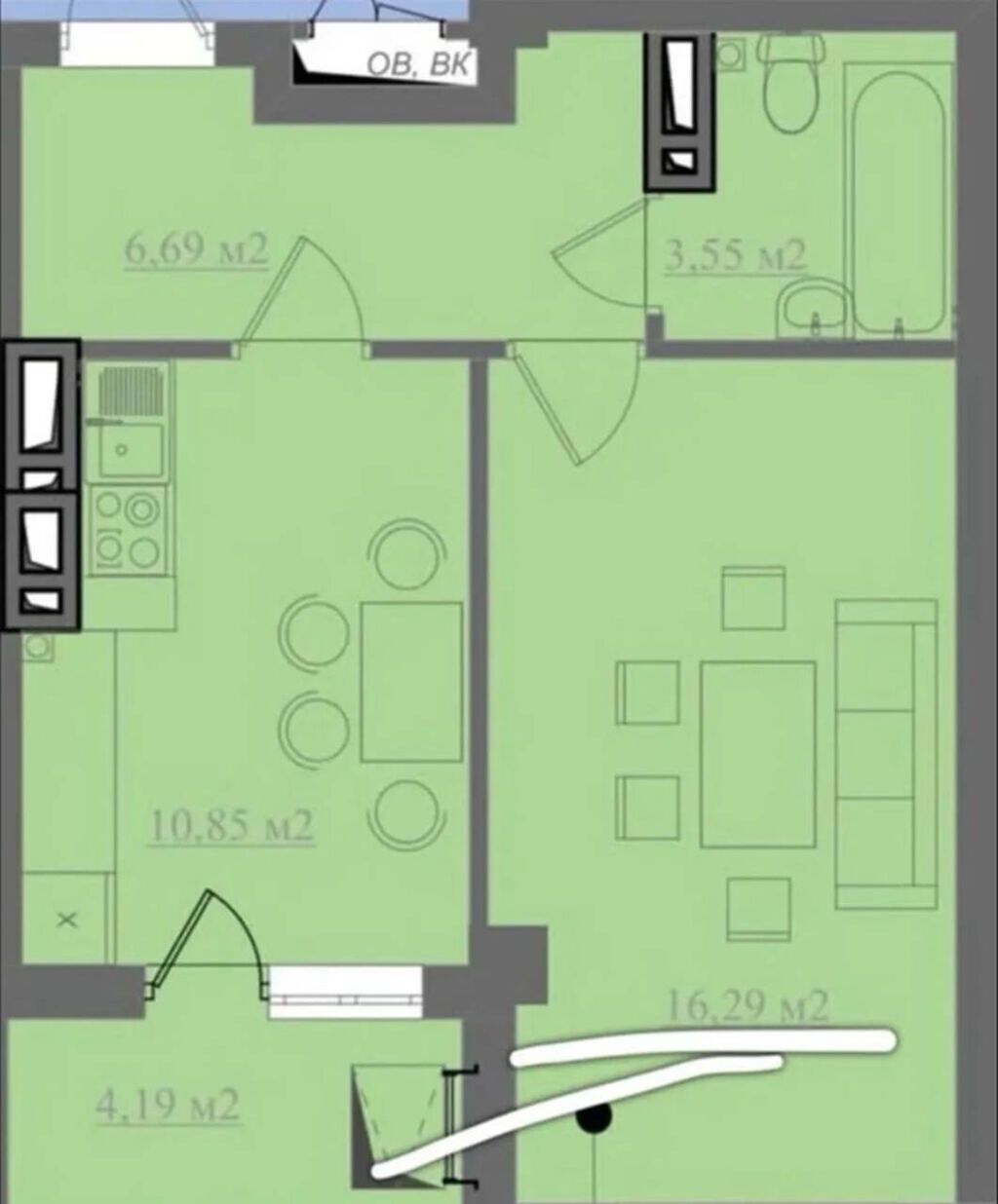 Элитка, 1 комната, 42 м²