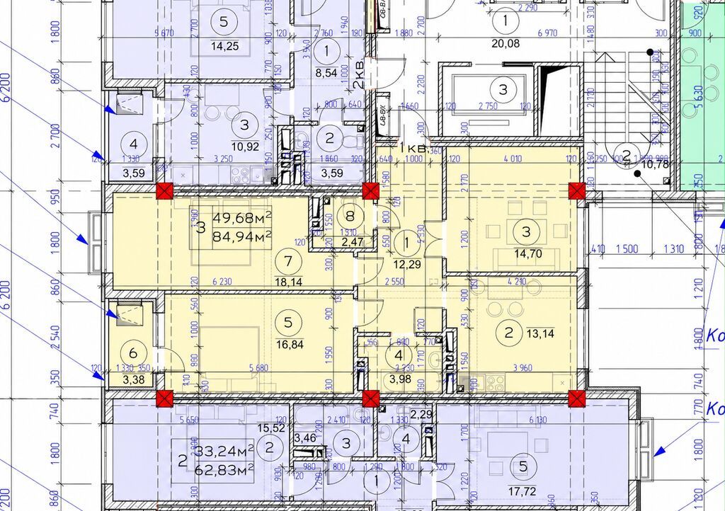 3 комнаты, 85 м², Кызыл Аскер Элитка, 5 этаж, ПСО (под самоотделку)