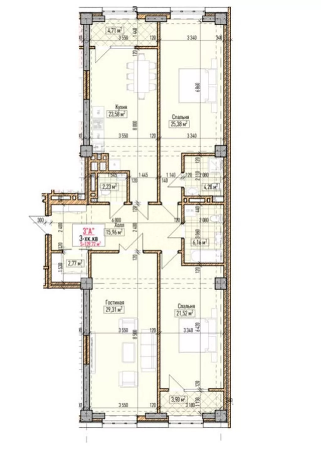 4 комнаты, 139 м², Асанбай мкр Элитка, 8 этаж, ПСО (под самоотделку)