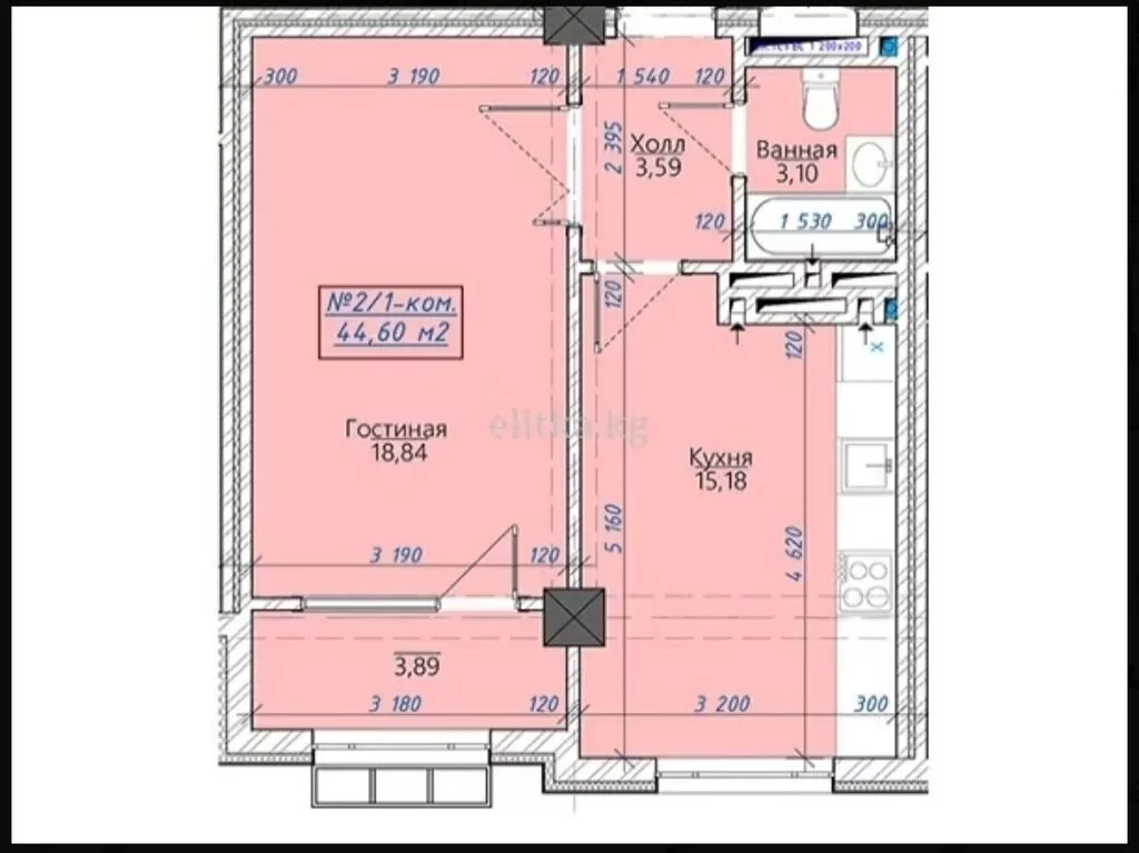 Построен, Элитка, 1 комната, 45 м²