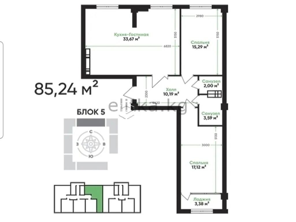 1 комната, 85 м², АЮ Гранд Элитка, 5 этаж, ПСО (под самоотделку)