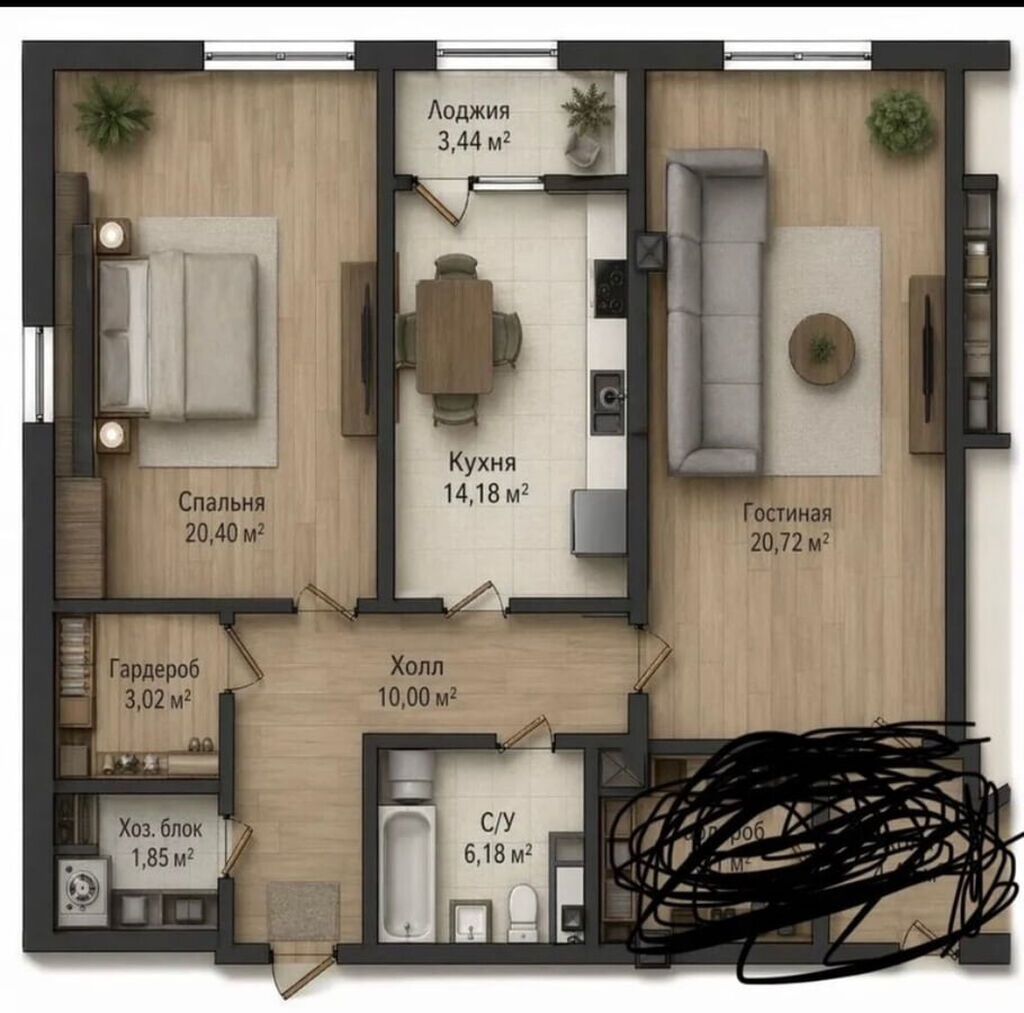2 комнаты, 85 м², Элитка, 12 этаж