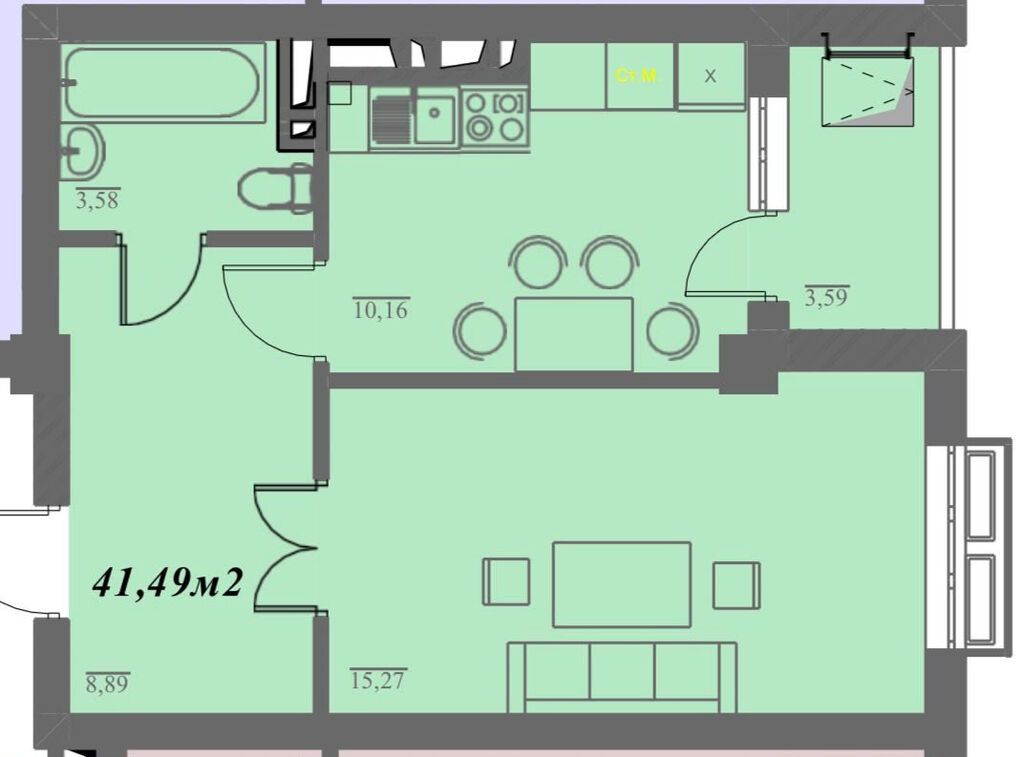1 комната, 41 м², Дордой Моторс рынок Элитка, 4 этаж, ПСО (под самоотделку)