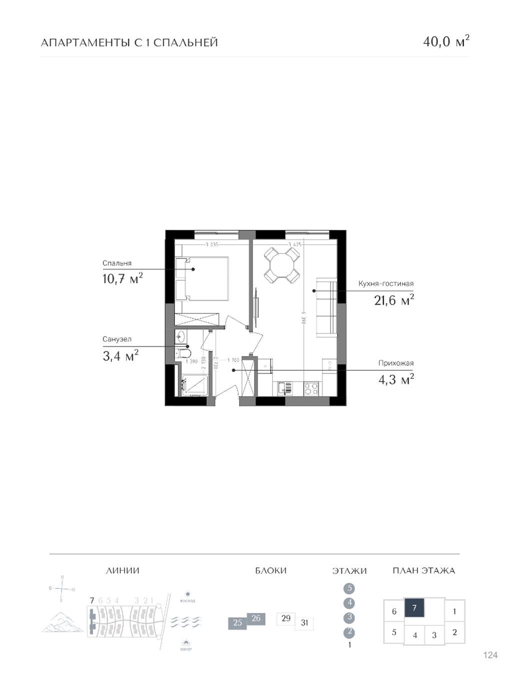 1 комната, 40 м², Элитка, 2 этаж, ПСО (под самоотделку)